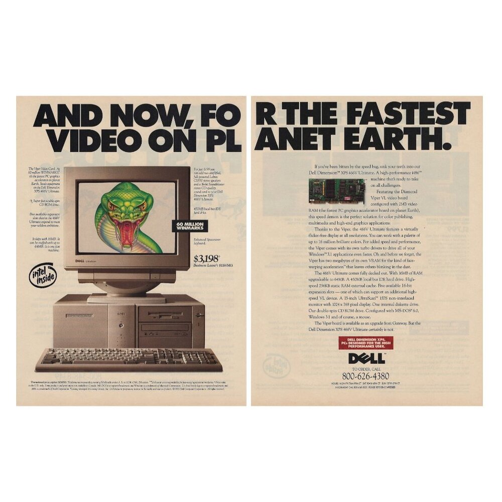 Dell Vintage Print Ad 1993 Video On Planet Earth Computer Tech Collectible u